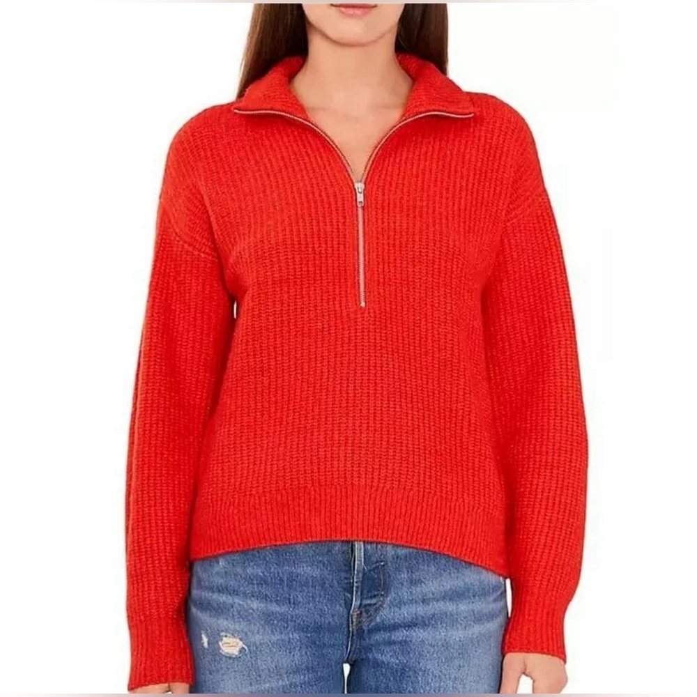 Vince Camuto Women’s Half Zip Pullover Ribbed Knit Sweater, Size L, Color Red m.